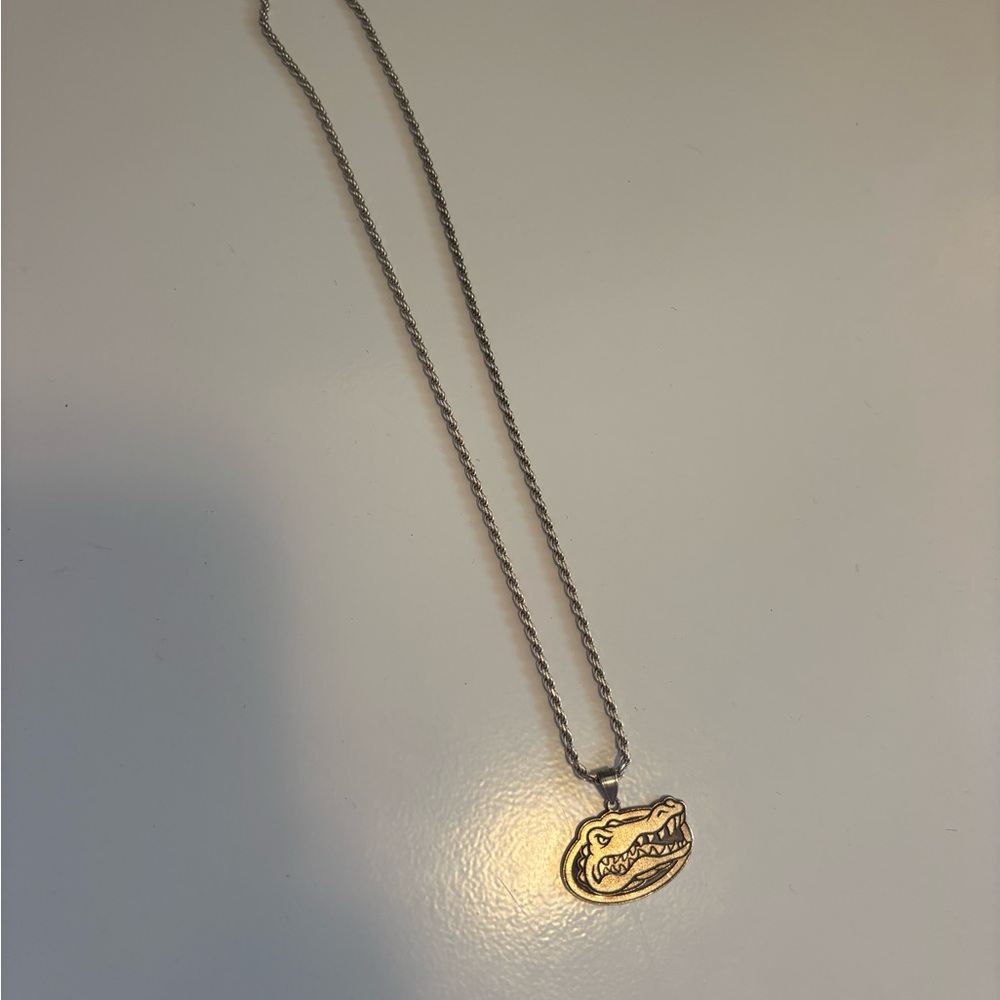 Silver Alligator Pendant Necklace